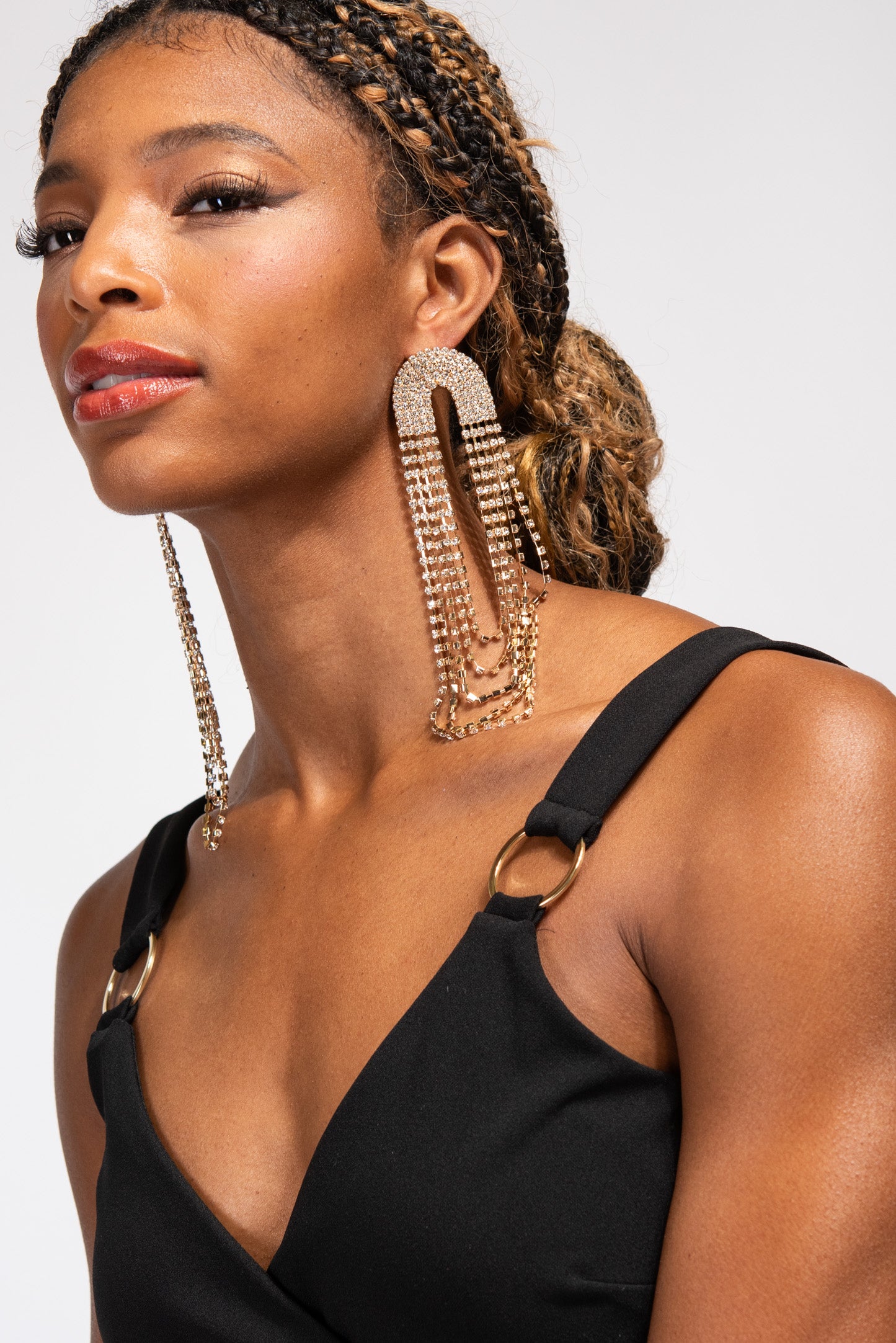 Crystal Chain Loop Long Drop Earrings