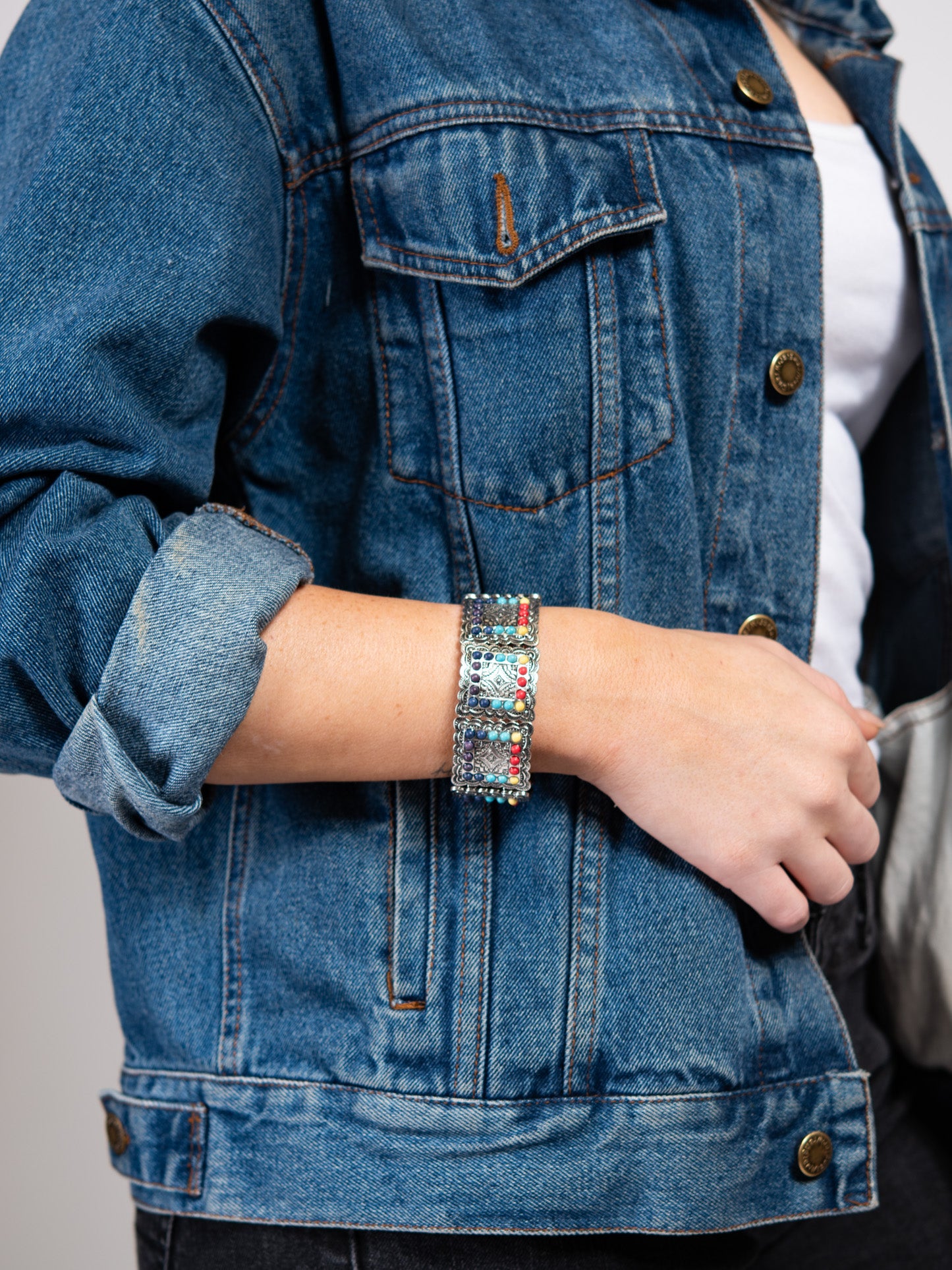 Alyssia Square Concho Stone Western Stretch Bracelet