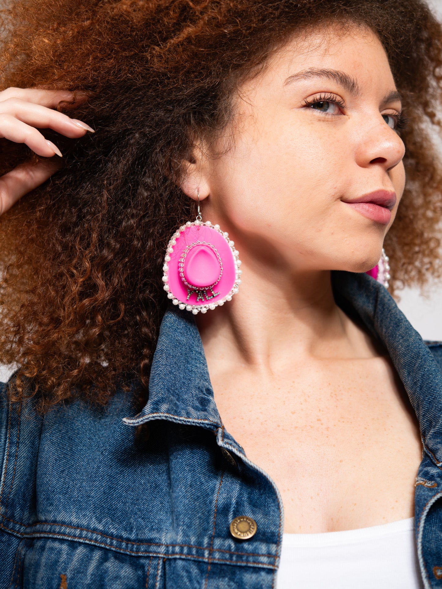 Loreli Y'ALL Western Pearl Trim Cowboy Hat Earrings