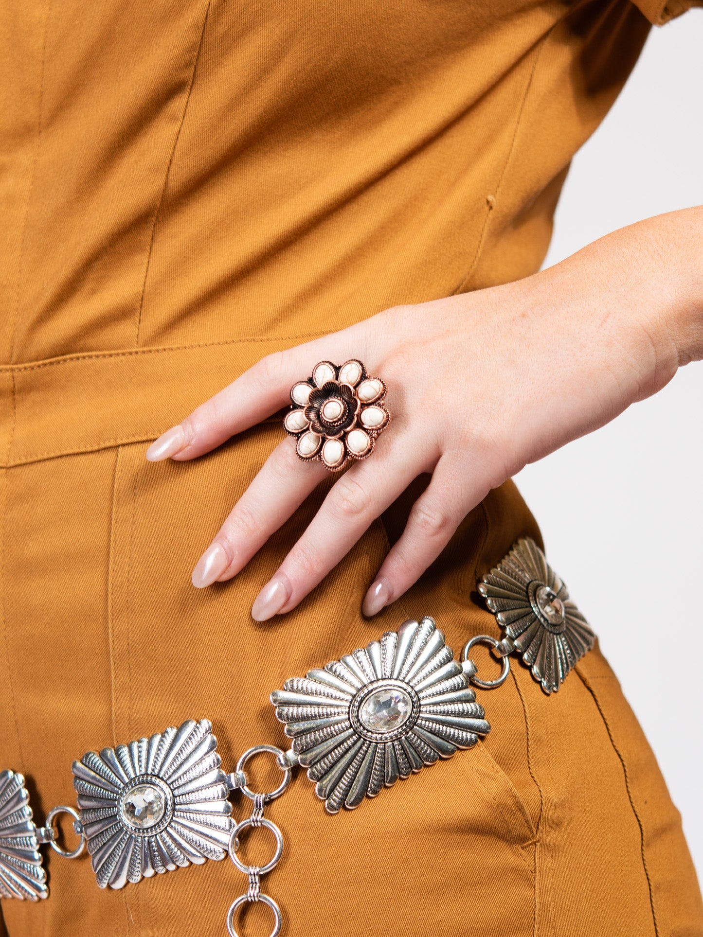 Sandy Western Floral Gemstone Cuff Ring