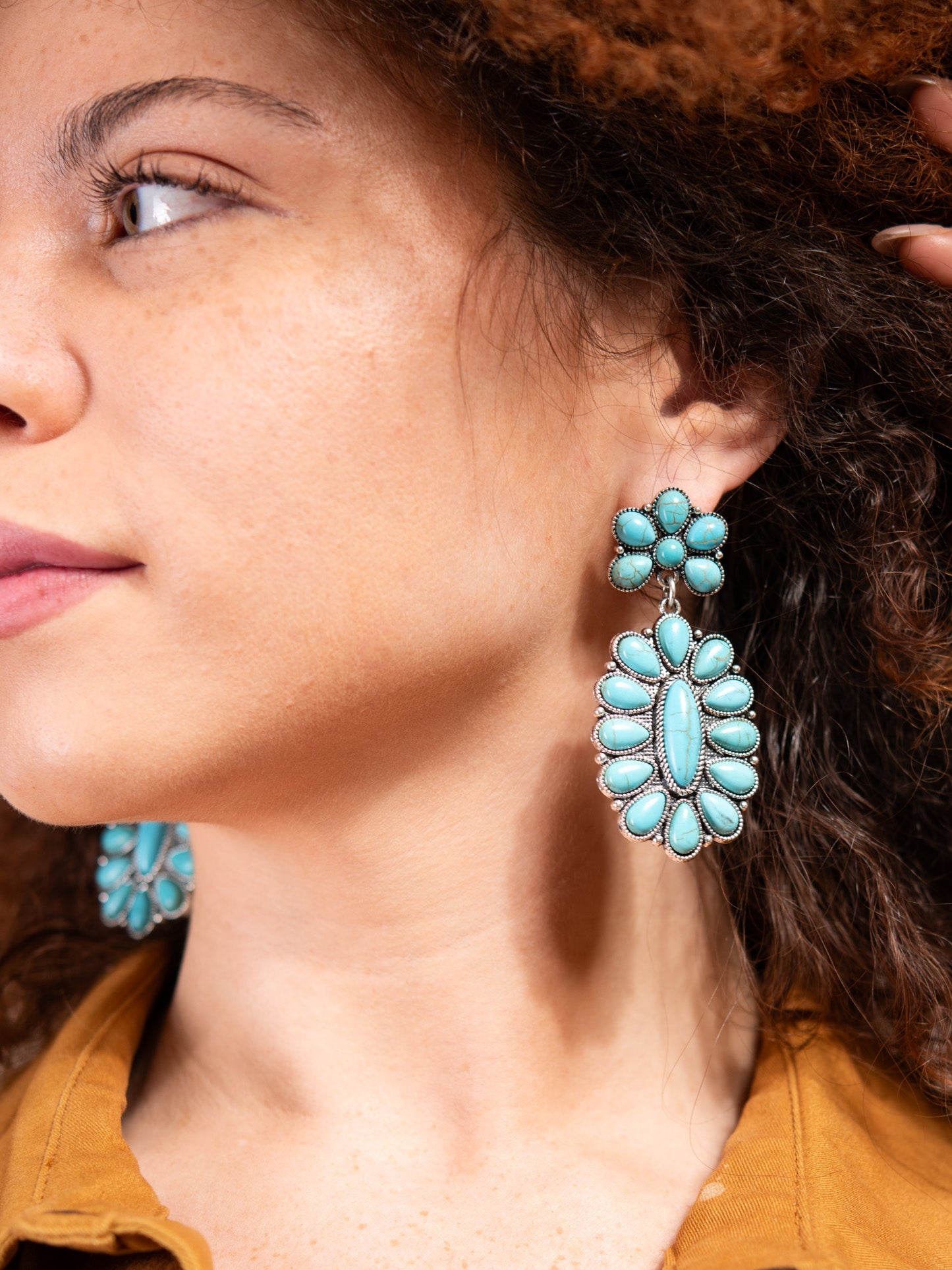 Alina Western Turquoise Squash Blossom Post Earrings