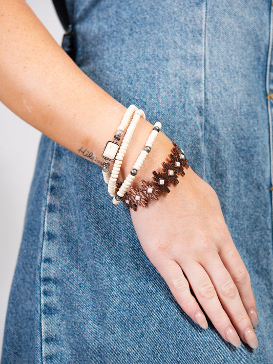 Emily Western Aztec Design Stone Stretch Bracelet