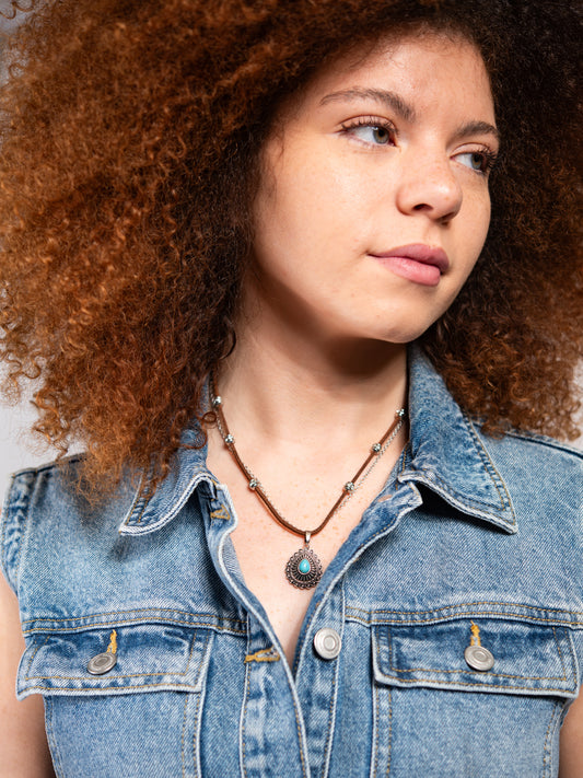 Anabelle Western Double Layer Suede Chain Pendant Necklace