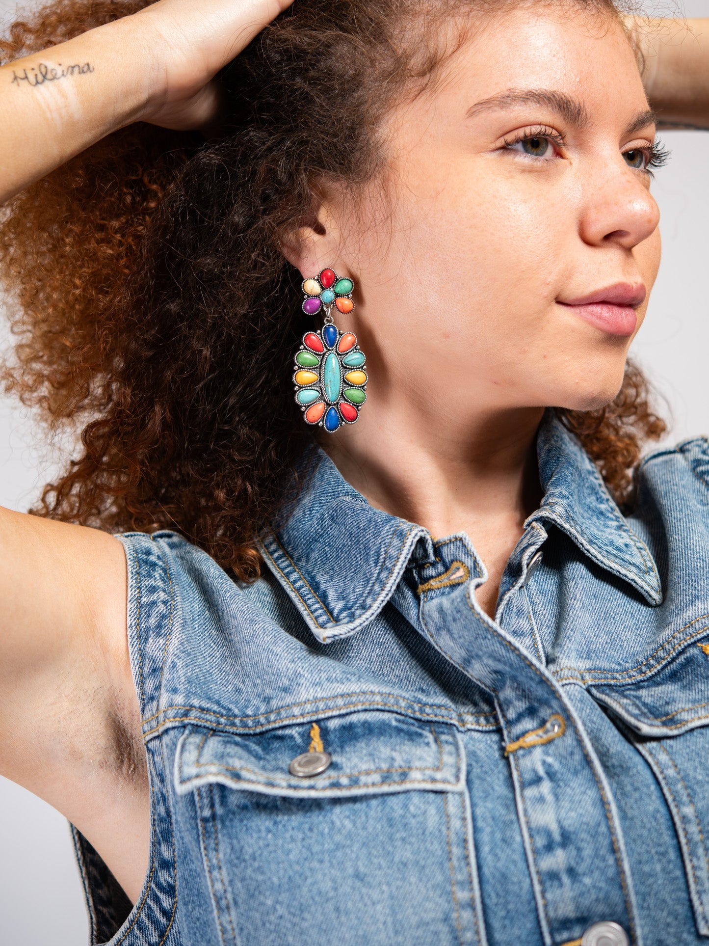 Alina Western Turquoise Squash Blossom Post Earrings