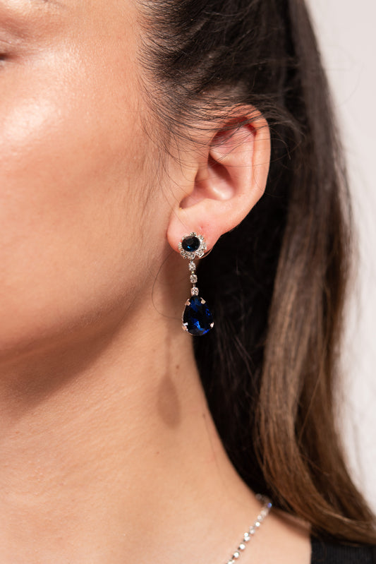 Candace Teardrop Rhinestone Necklace & Earring Set | Navy