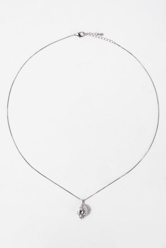 Honey Solitaire CZ White Gold Plated Necklace
