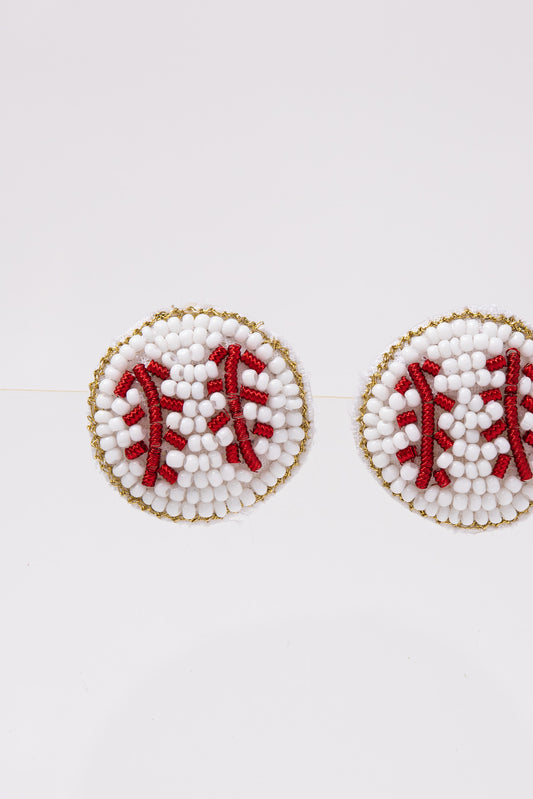 Gia Baseball Beaded Embroidery Stud Earrings