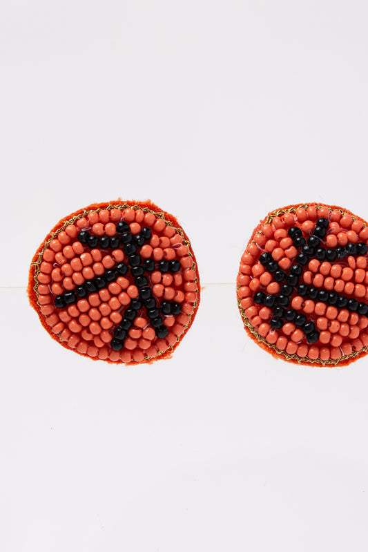 Maxi Basketball Beaded Embroidery Stud Earrings - Orange