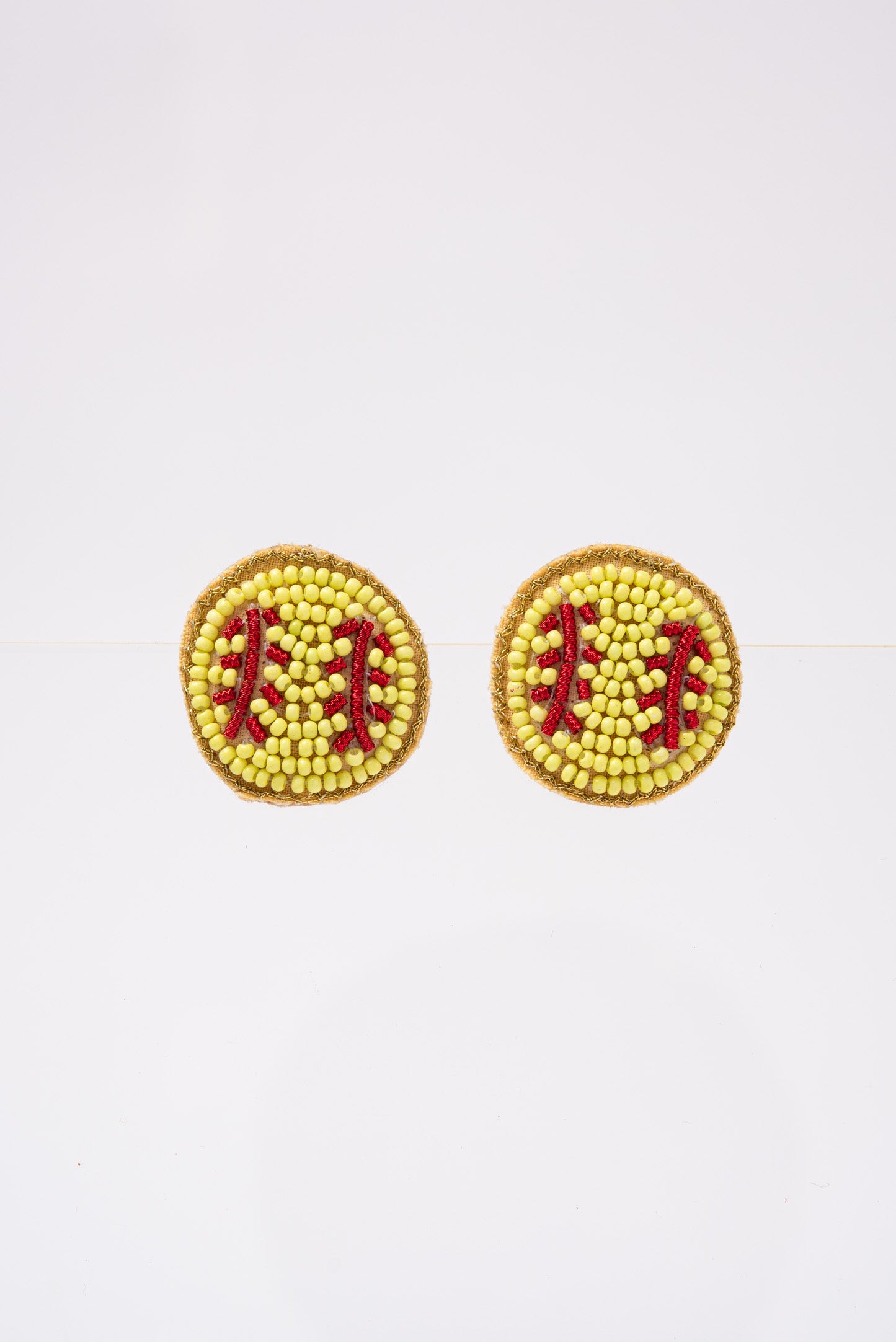 Sarah Softball Beaded Embroidery Stud Earrings