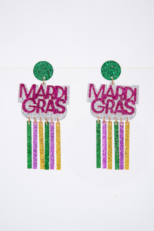 Summer Mardi Gras Tassel Bars Glitter Earrings