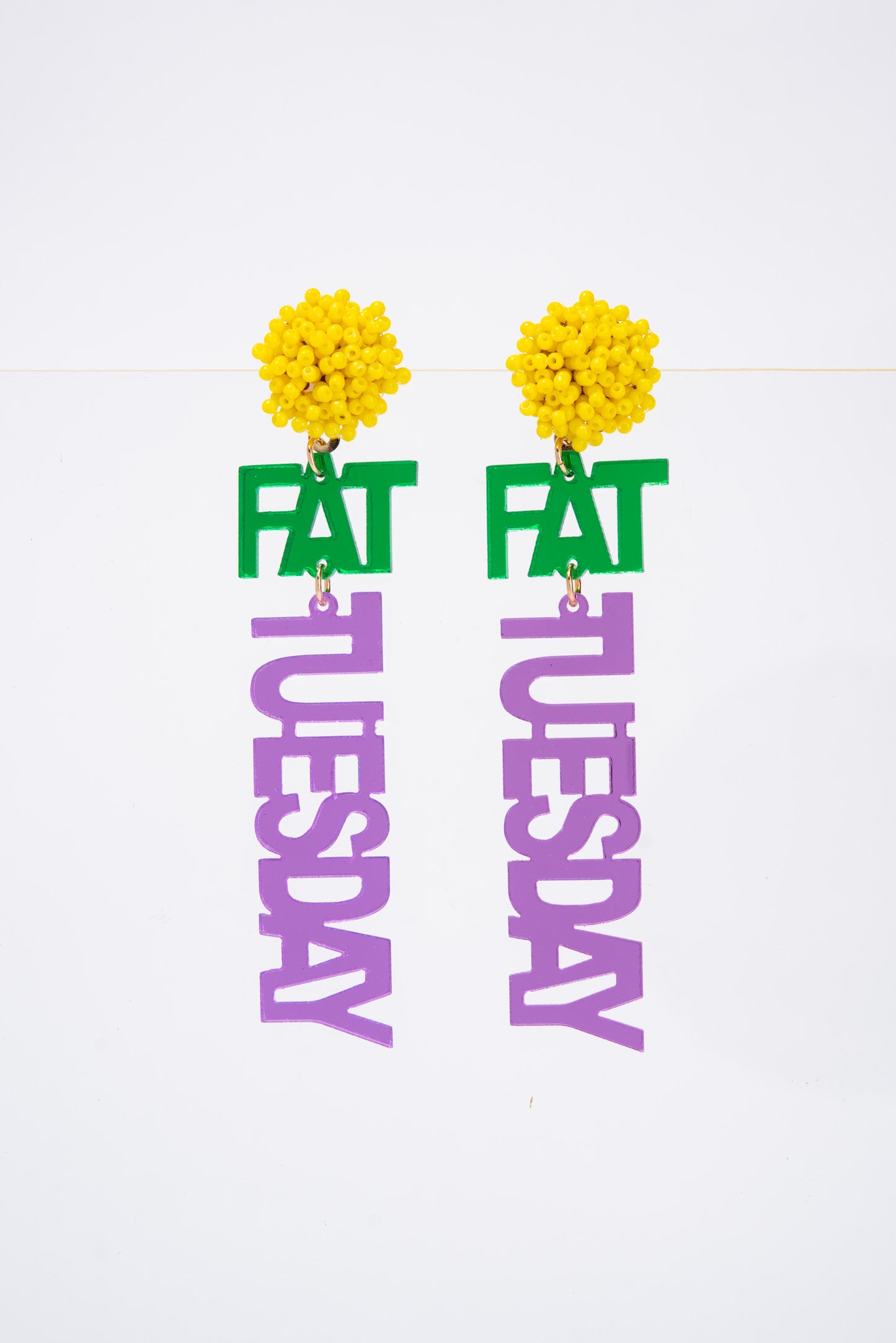Ashley Fat Tuesday Pom Pom Mirror Acrylic Earrings