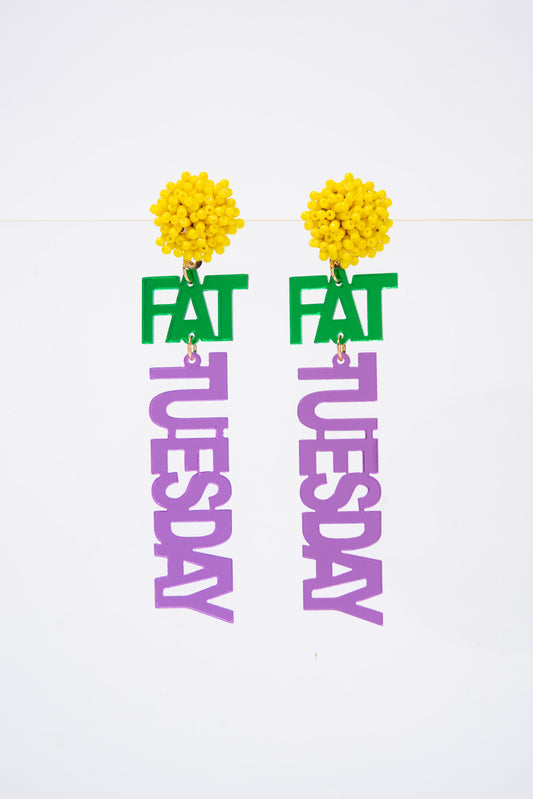 Ashley Fat Tuesday Pom Pom Mirror Acrylic Earrings