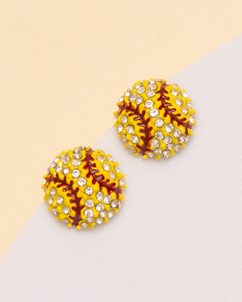 Esther Gameday Rhinestone Pave Softball / Baseball Stud Earrings | Yellow