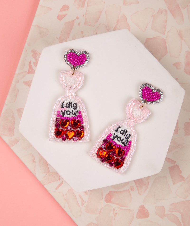 Emelia Jeweled I Dig You Beaded Valentine Earrings | Pink