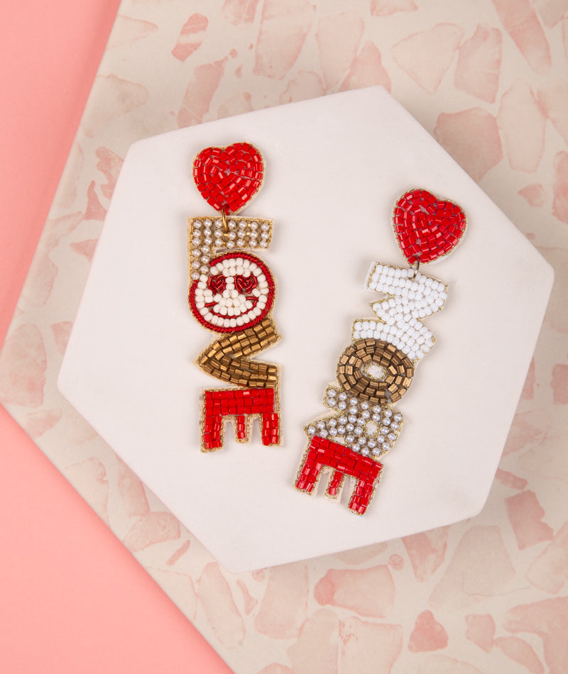 Wesley Smiley Face Love Beaded Long Drop Earrings