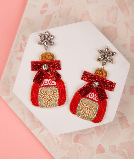Jeweled Love Potion Beaded Valentine Earrings | Red