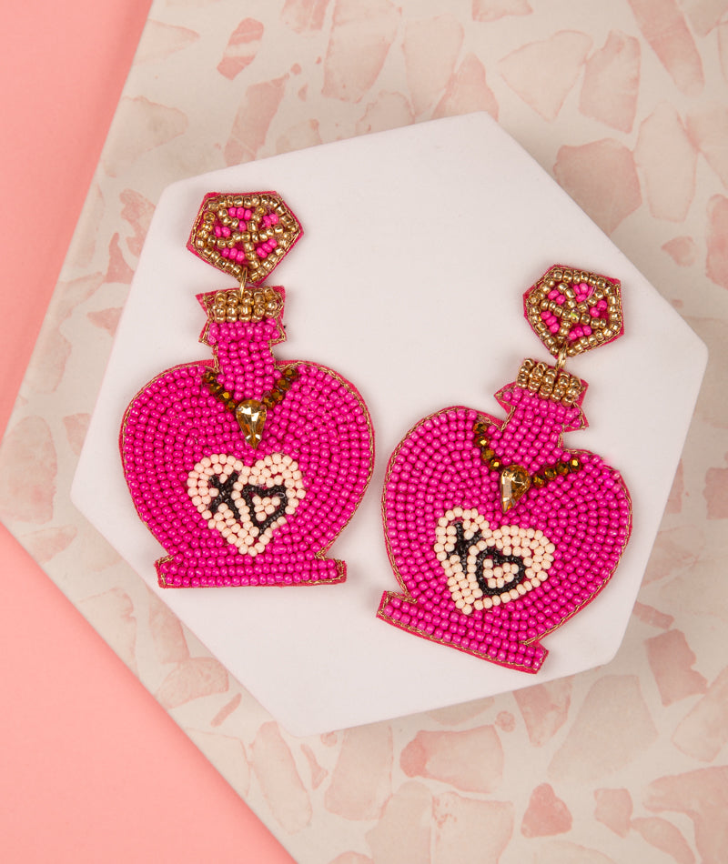 Jeweled Lobe Potion Beaded Valentine Earrings | Fuchsia