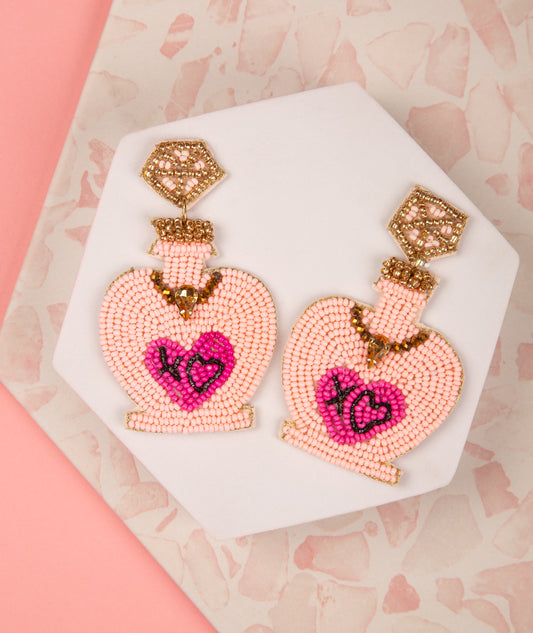 Jeweled Lobe Potion Beaded Valentine Earrings | Pink