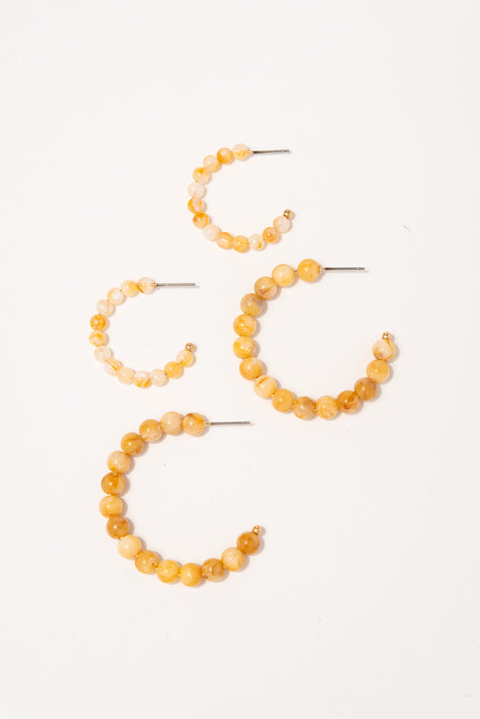 Cassie Beaded Hoop Earrings Set | Yellow