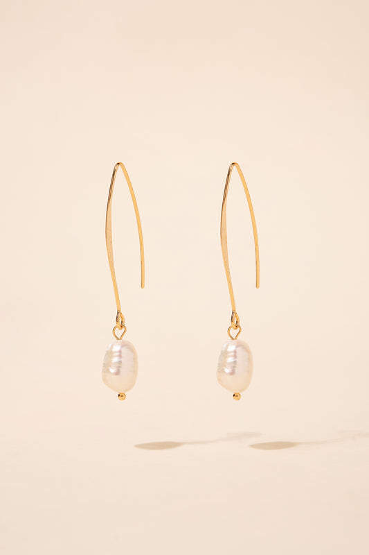Tahlia Threaded Drop Hook Pearl Earrings | Gold