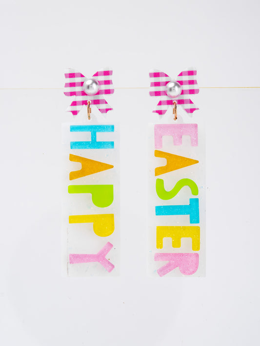 Abigail 2-Tier Happy Easter Acrylic Long Drop Earrings