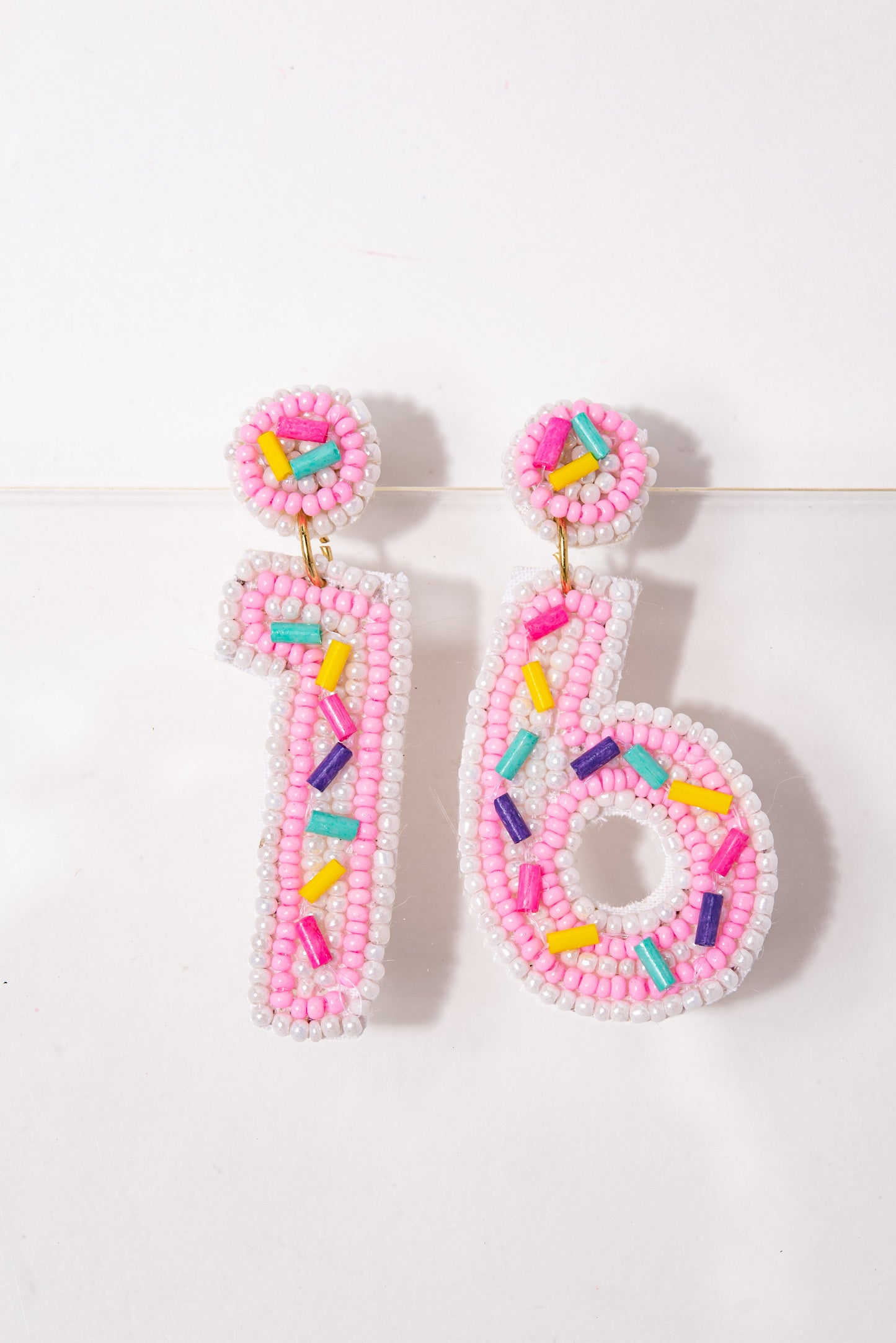 Birthday "16" Cake Beaded Dangle Earrings