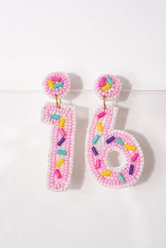 Birthday "16" Cake Beaded Dangle Earrings
