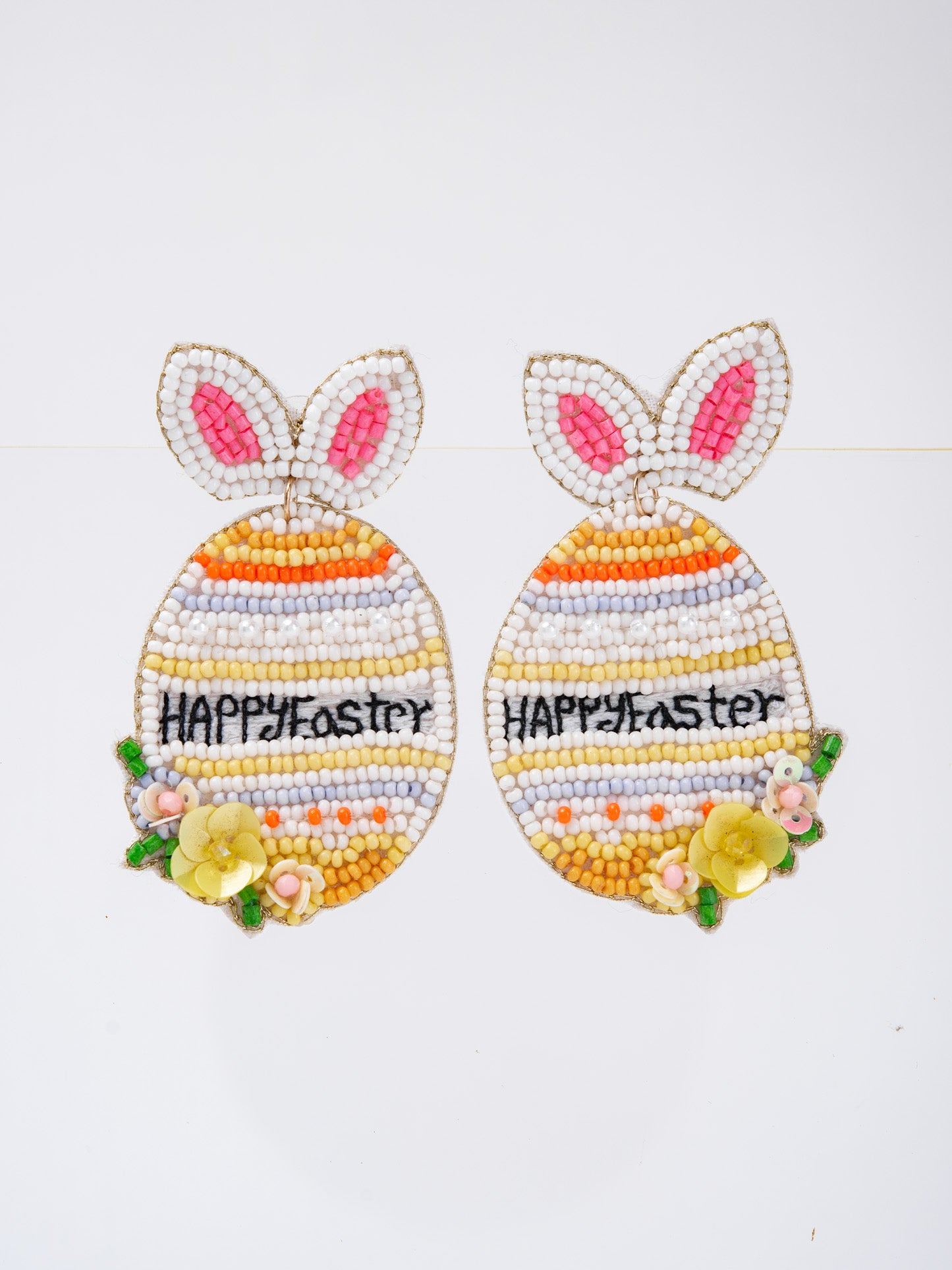 Chloe Happy Easter Floral Striped Egg Beaded Earrings