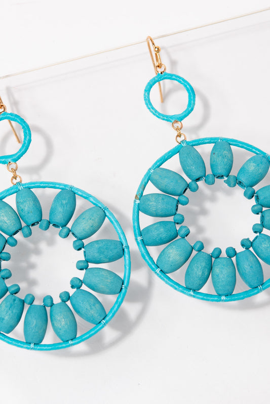 Camilla Open Circle Wooden Floral Earrings | Turquoise