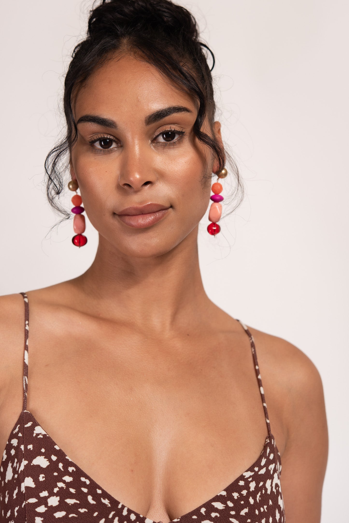 Lyra Organic Beaded Linear Dangle Earrings