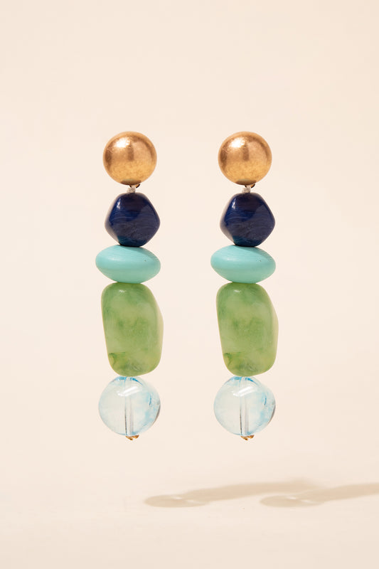 Lyra Organic Beaded Linear Dangle Earrings | Blue