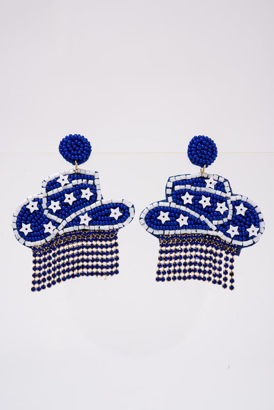 Blake Cowboy Hat Game Day Beaded Earrings | Royal Blue