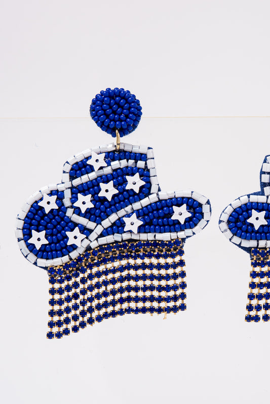 Blake Cowboy Hat Game Day Beaded Earrings | Royal Blue