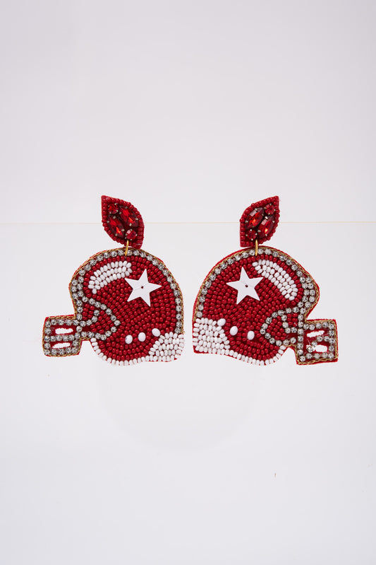 Game Day Foot Ball Helmet Beaded Earrings | Burgundy