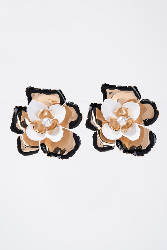 Allegra Floral Pearl Contrast Trim Enamel Coated Earrings