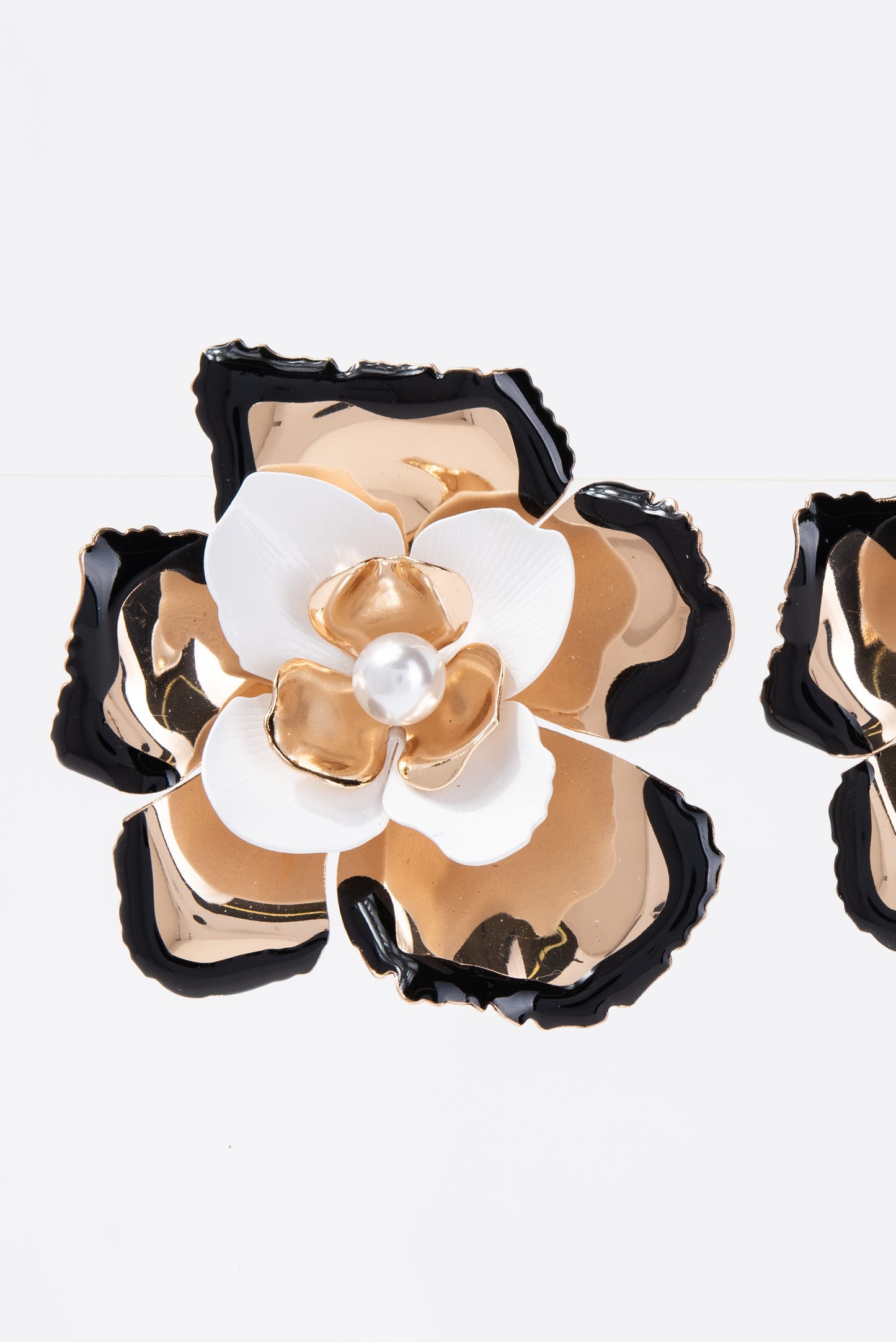 Allegra Floral Pearl Contrast Trim Enamel Coated Earrings