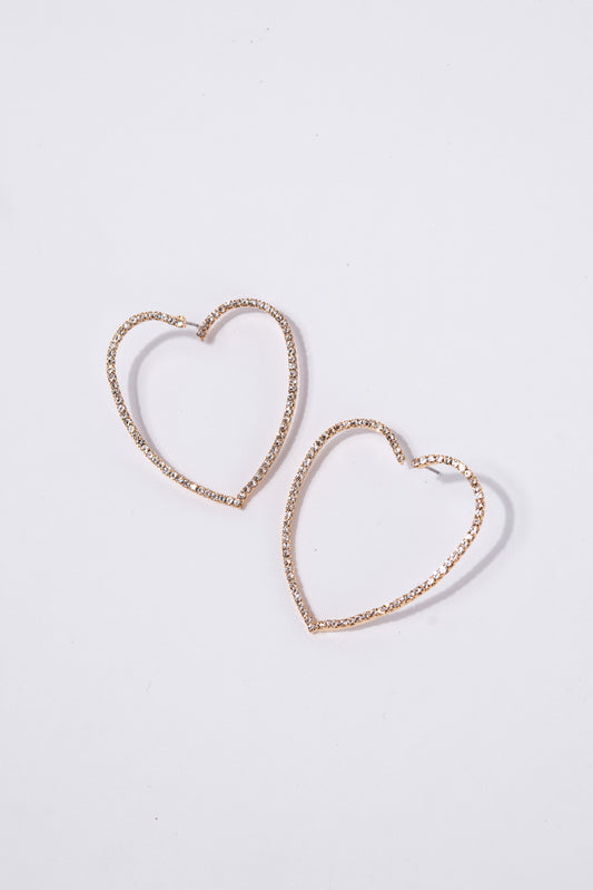 Sara Rhinestone Heart Shaped Hoop Earrings | Gold