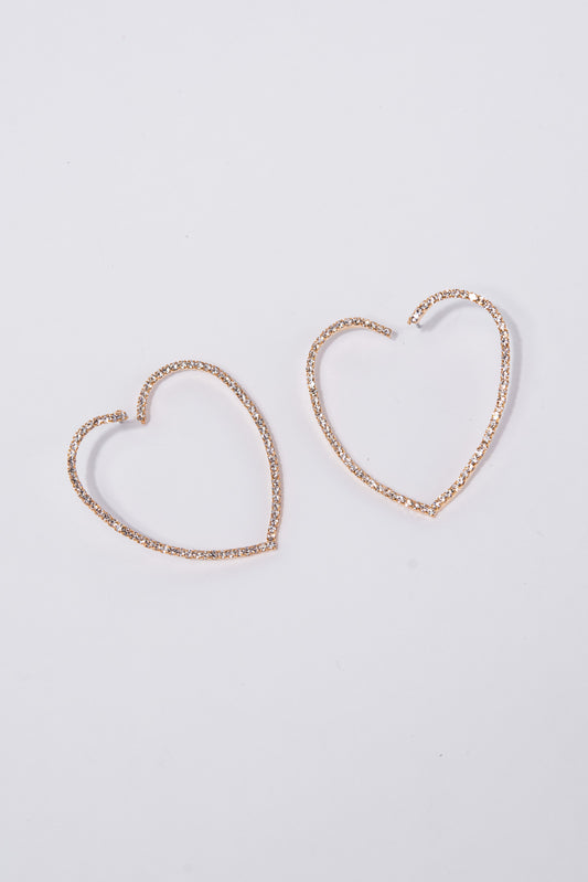 Sara Rhinestone Heart Shaped Hoop Earrings | Gold