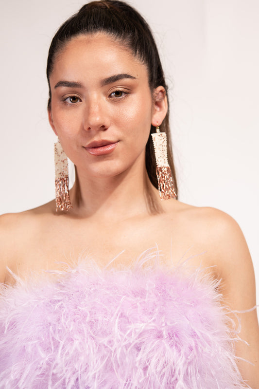 Aiyana Beaded Tassel Earrings | Ivory