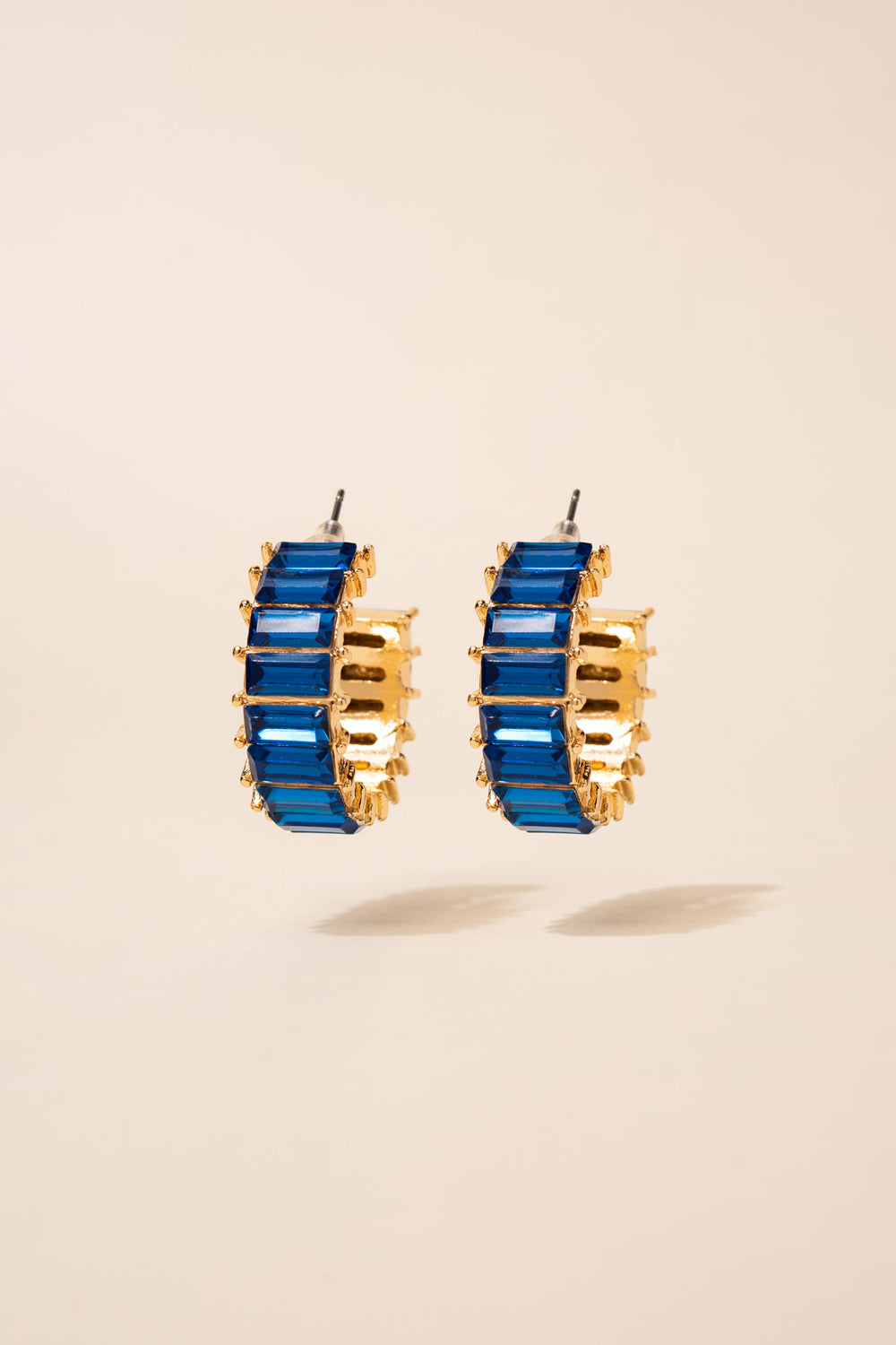 Nadia Rhinestone Baguette Open Hoops | Blue