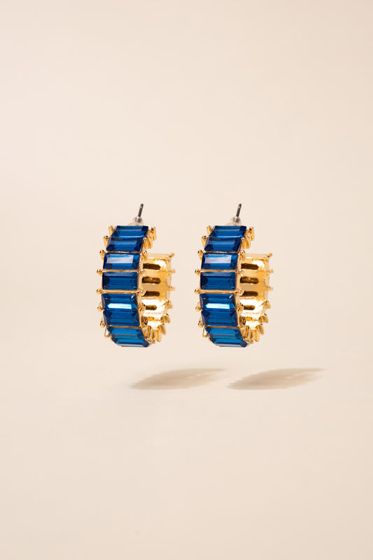 Nadia Rhinestone Baguette Open Hoops | Blue