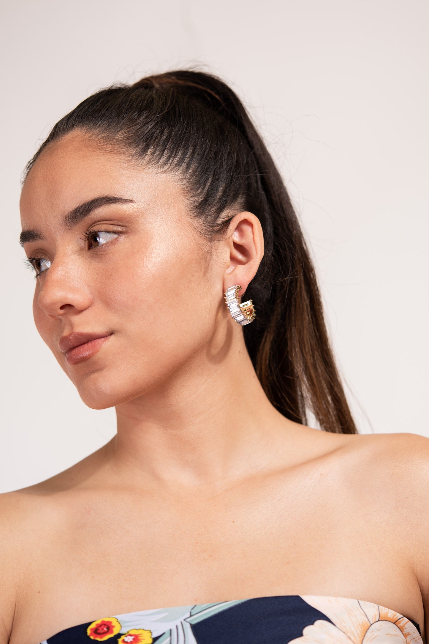Nadia Rhinestone Baguette Open Hoops