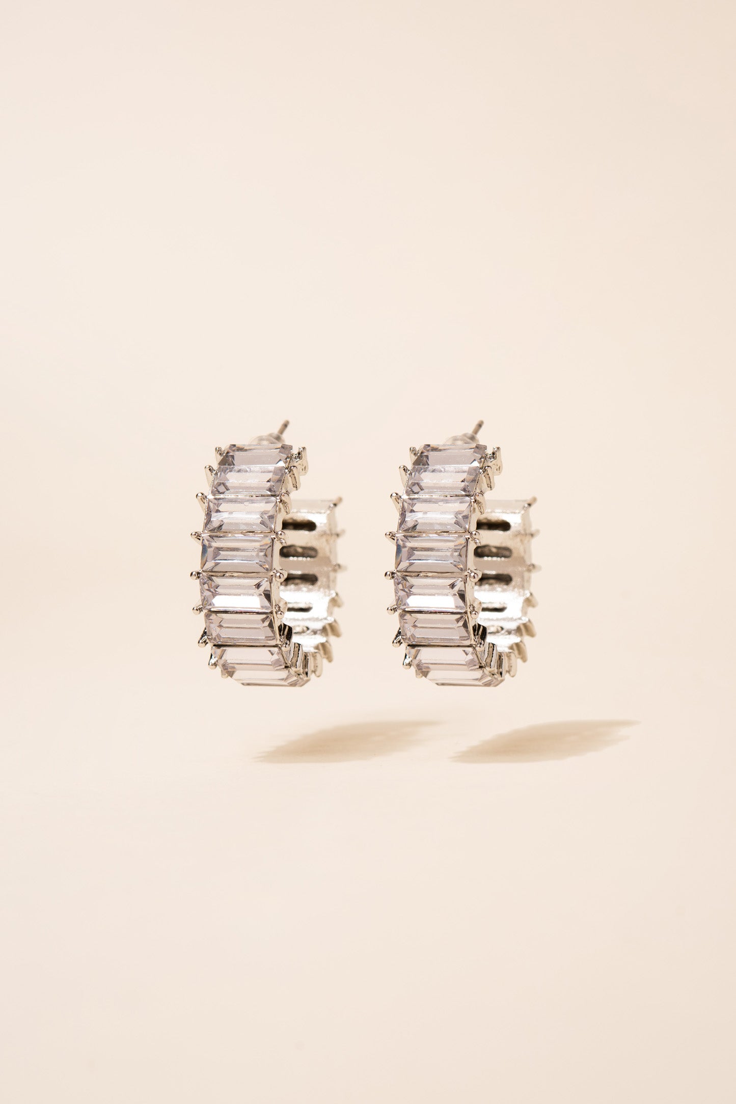 Nadia Rhinestone Baguette Open Hoops