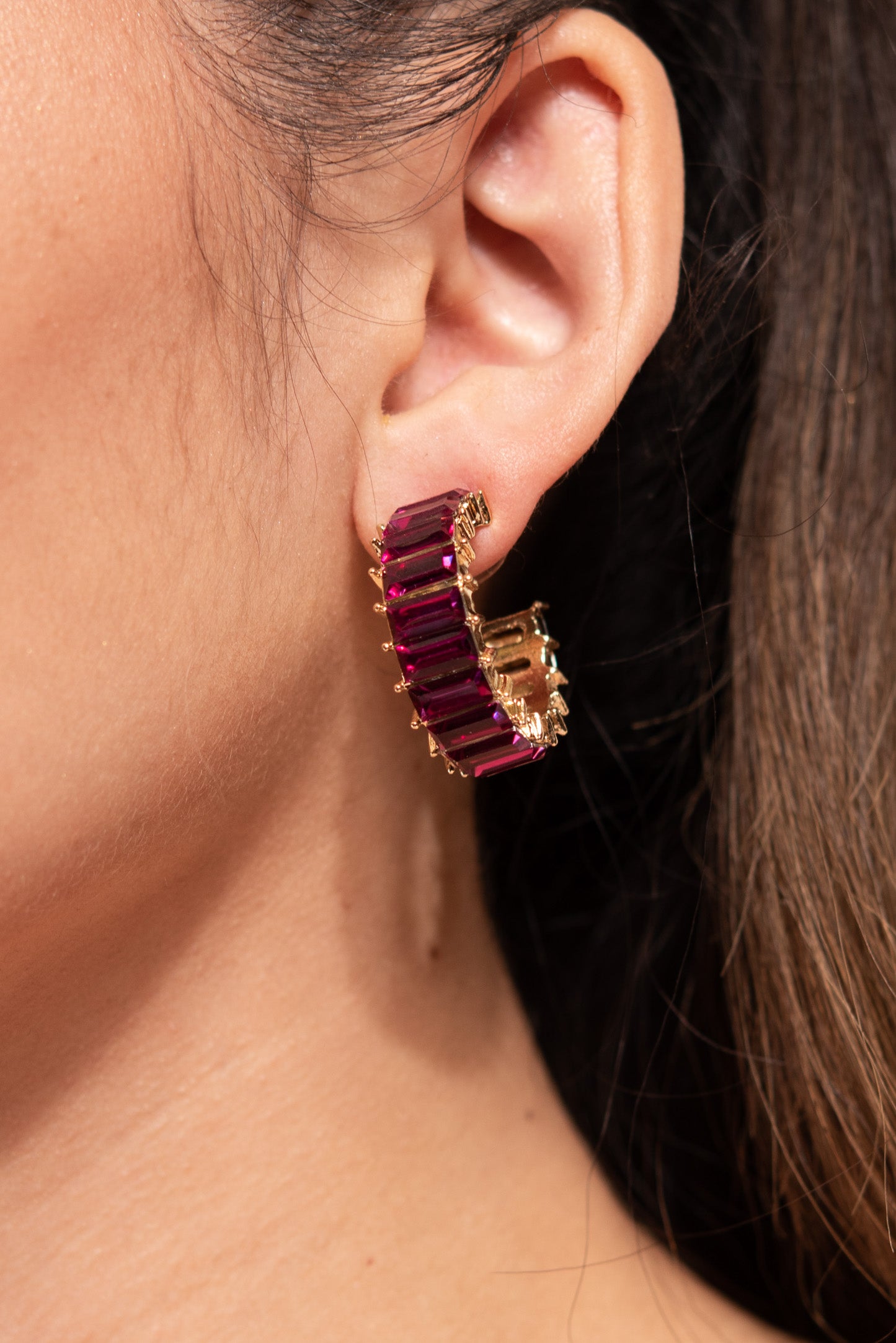 Nadia Rhinestone Baguette Open Hoops