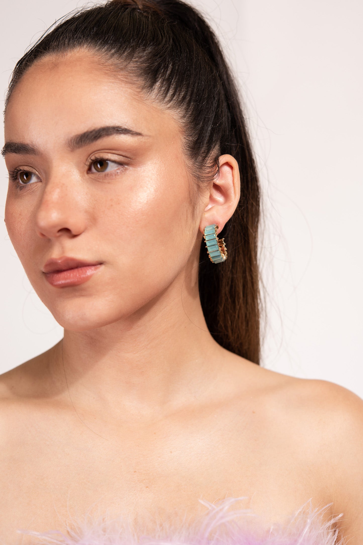 Nadia Rhinestone Baguette Open Hoops
