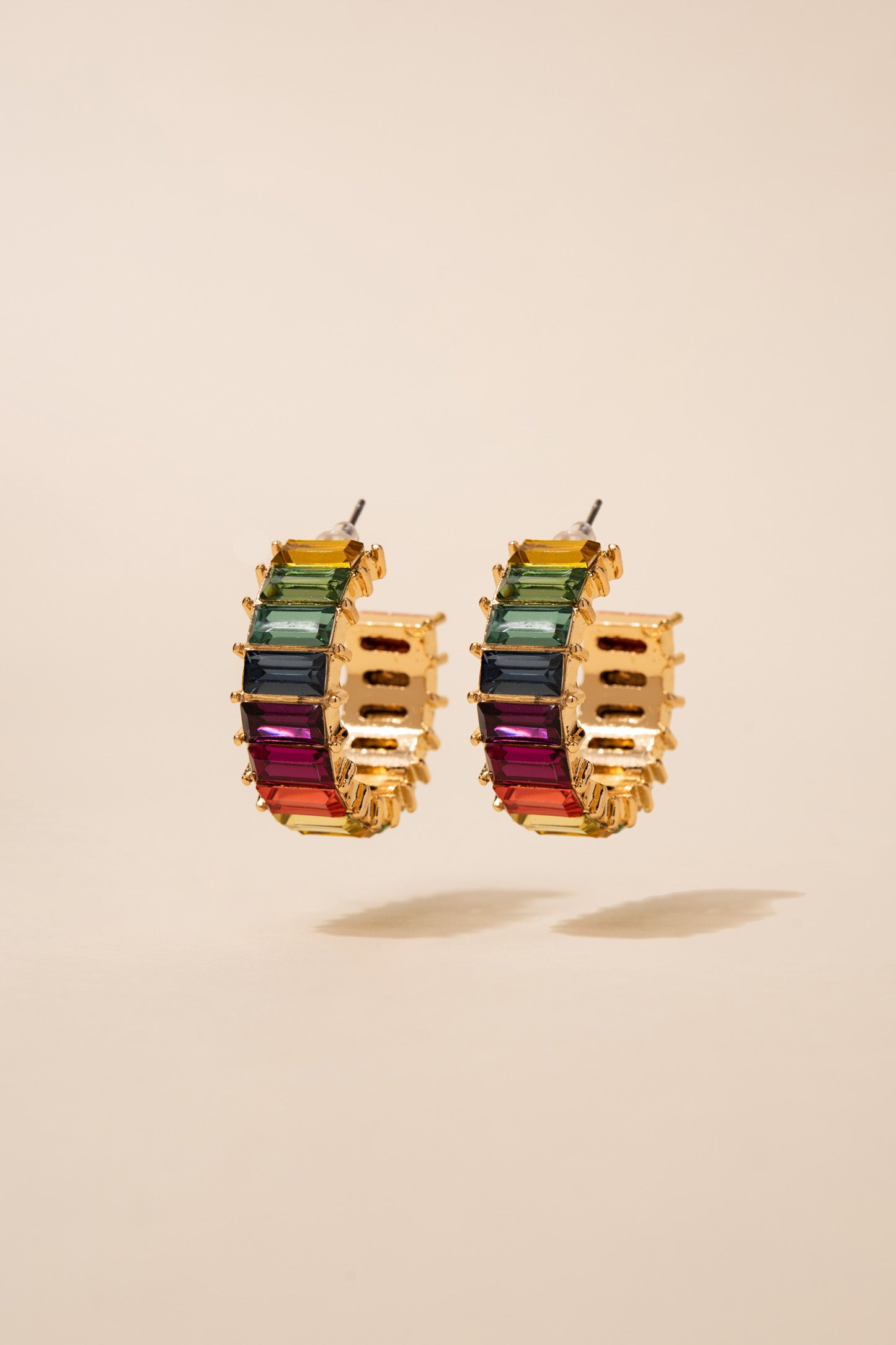 Nadia Rhinestone Baguette Open Hoops