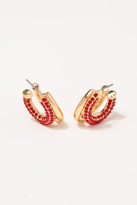 Chloe Rhinestone Double Open Hoop Earrings | Red