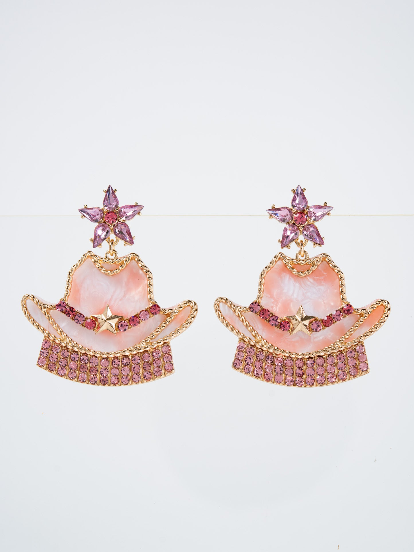Ivy Cowboy Hat Beaded Dangle Earrings | Pink