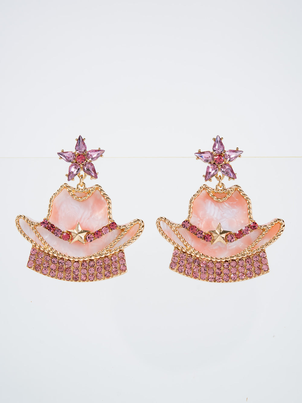 Ivy Cowboy Hat Beaded Dangle Earrings | Pink