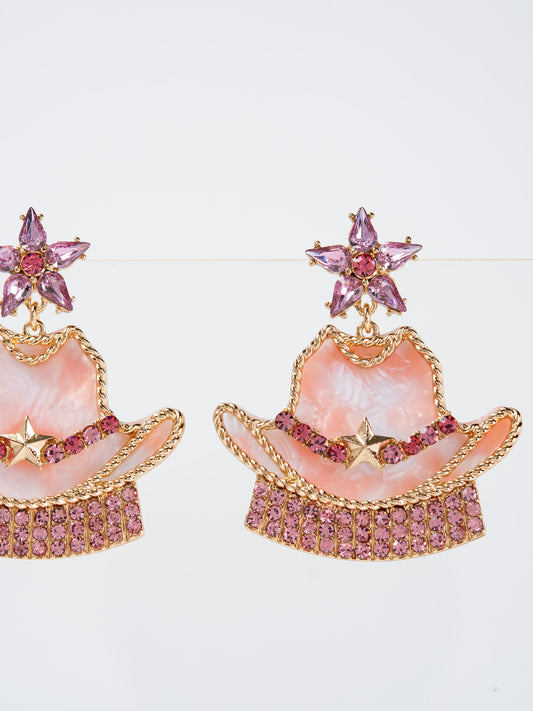 Ivy Cowboy Hat Beaded Dangle Earrings | Pink
